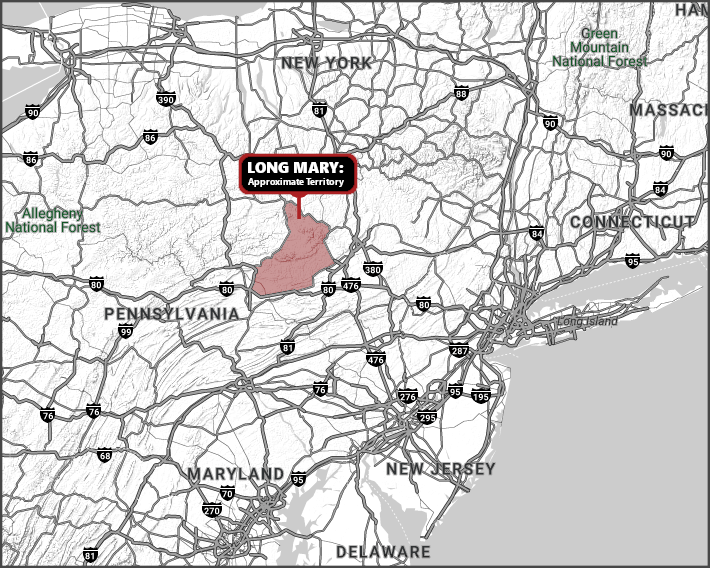 Map of Long Mary's approximate territory